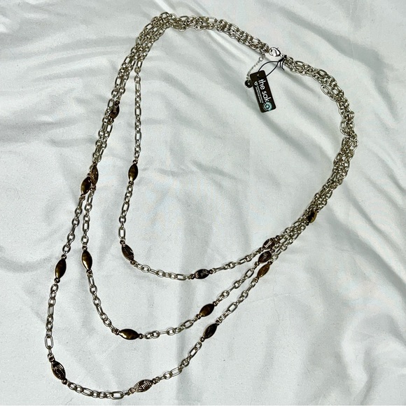 Two Tone, 3 Row Necklace from The Sak Recycled Metal 31” Long+Extender BRAND NEW - Picture 11 of 13